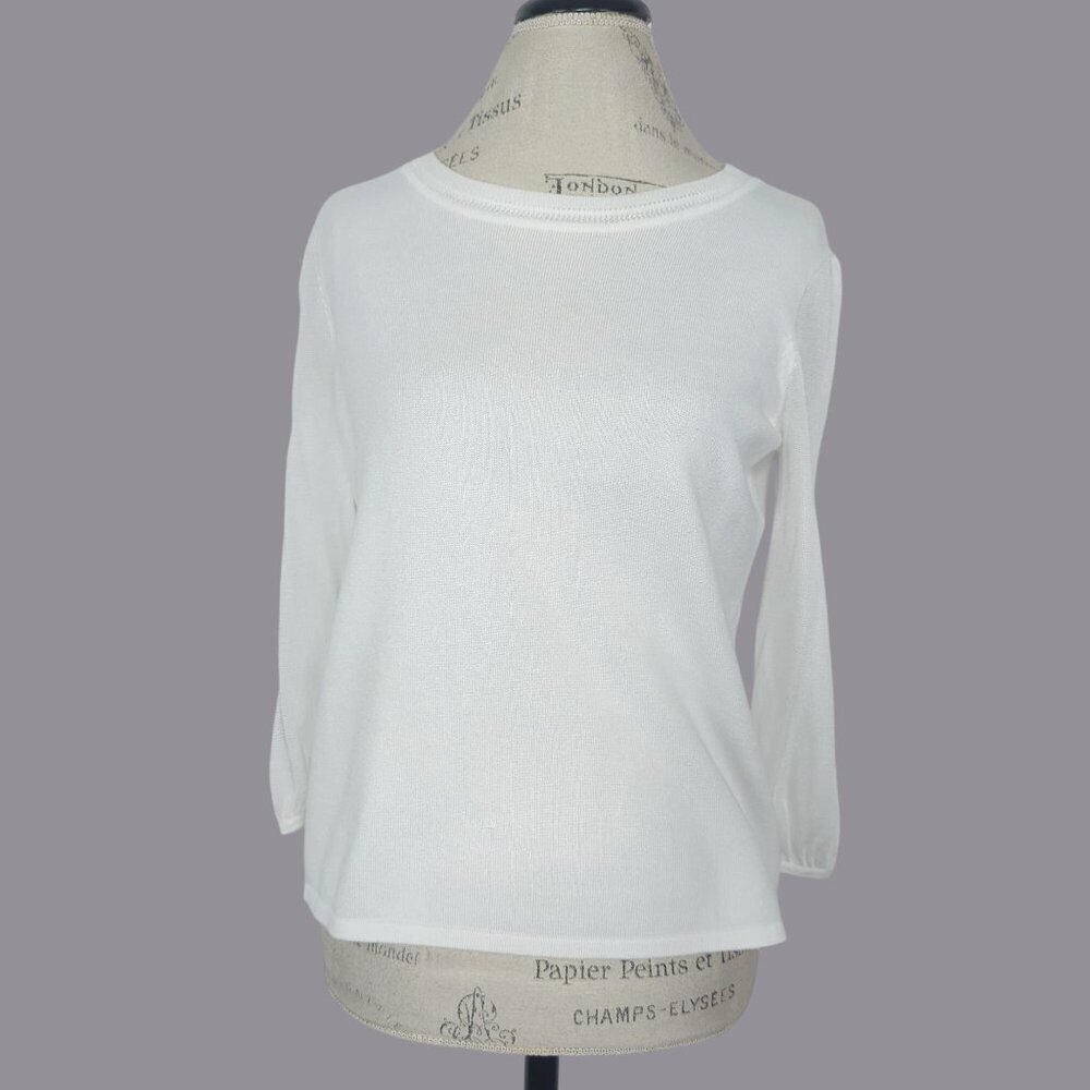 Catherine Malandrino Sweater Large White Knit Sheer Sleeve